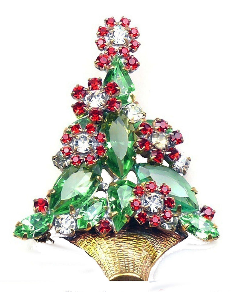 Czech Glass Christmas Flower Tree Pin, xmas pin. holiday brooch