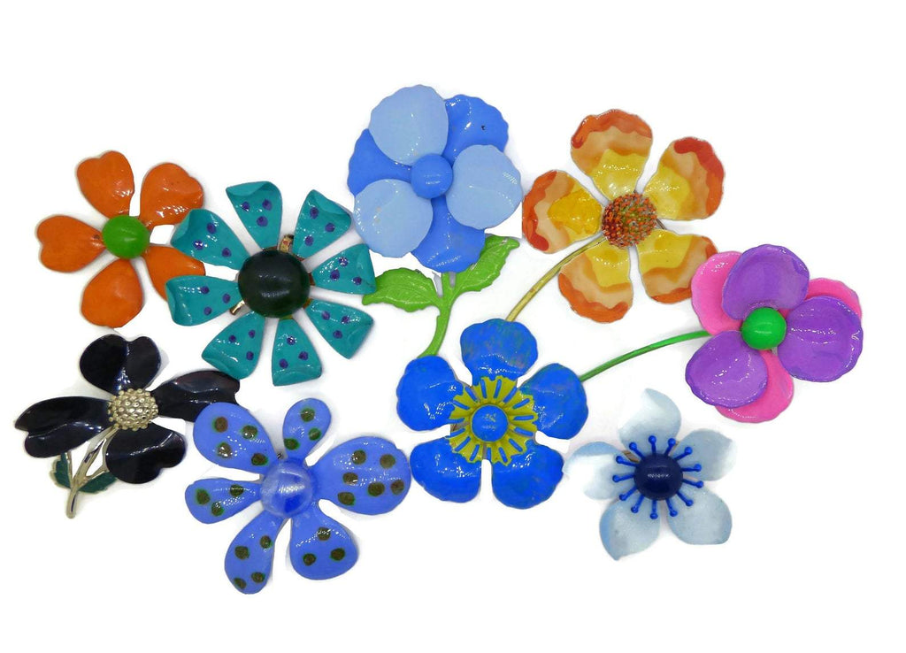 Vintage Enamel Flower Pins Retro