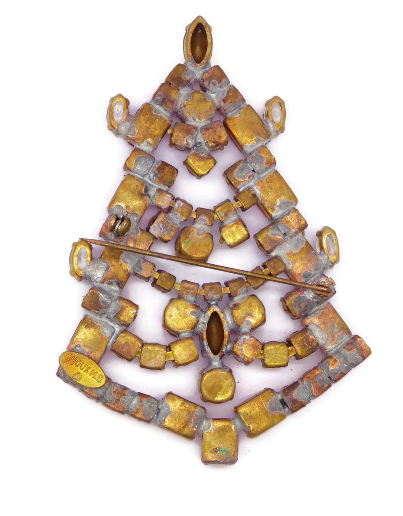 Bijoux MG Czech Pink Christmas Tree Pin - Vintage Lane Jewelry