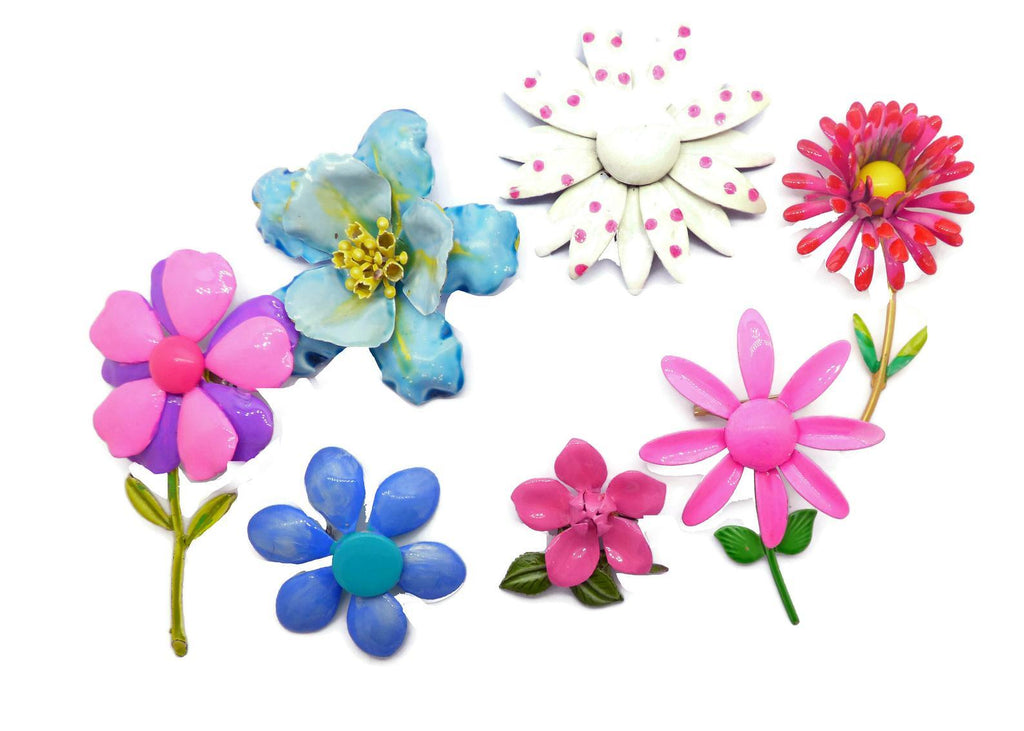 Vintage Enamel Flower Pin Lot