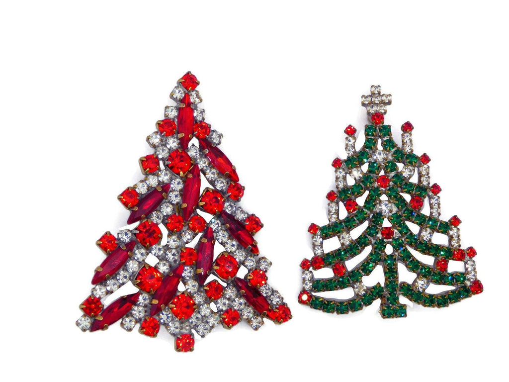 Czech Glass Christmas trees, Red Tree, Green Tree