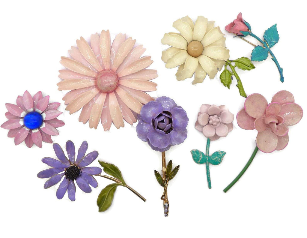 Pink and Lavender Flowers Enamel Flower Lot