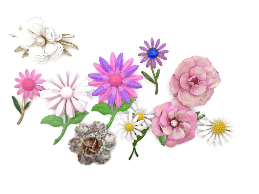 Pink and White Flowers Enamel Flower Lot
