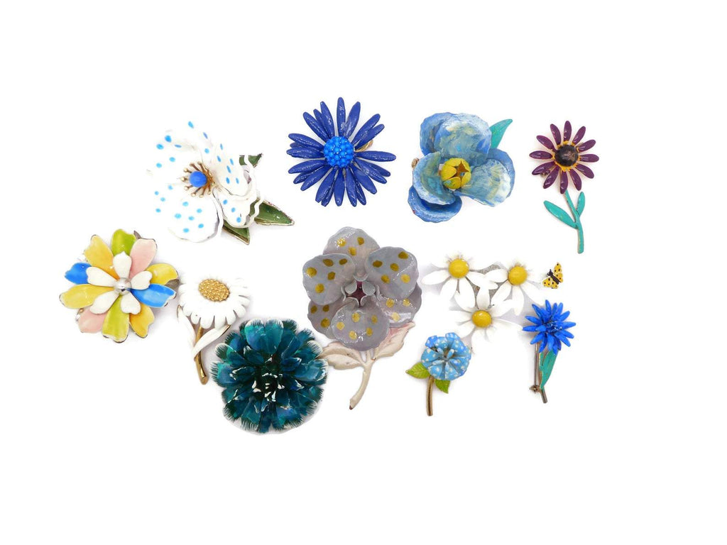 Enamel Flower Brooch Lot
