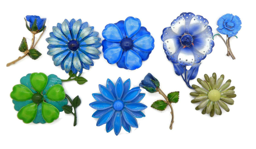 Blue Enamel Flower Lot 9 flowers