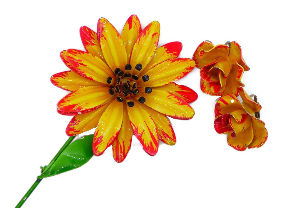 Autumn Colors Enamel Flower Lot 8 flowers, clip earrings - Vintage Lane Jewelry
