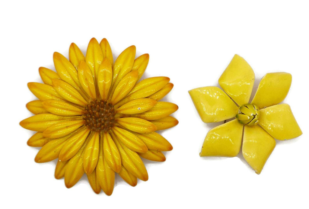 Autumn Colors Enamel Flower Lot 8 flowers, clip earrings - Vintage Lane Jewelry