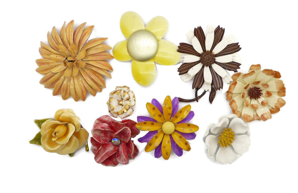 Mixed Colors Enamel Flower Lot 9 flowers
