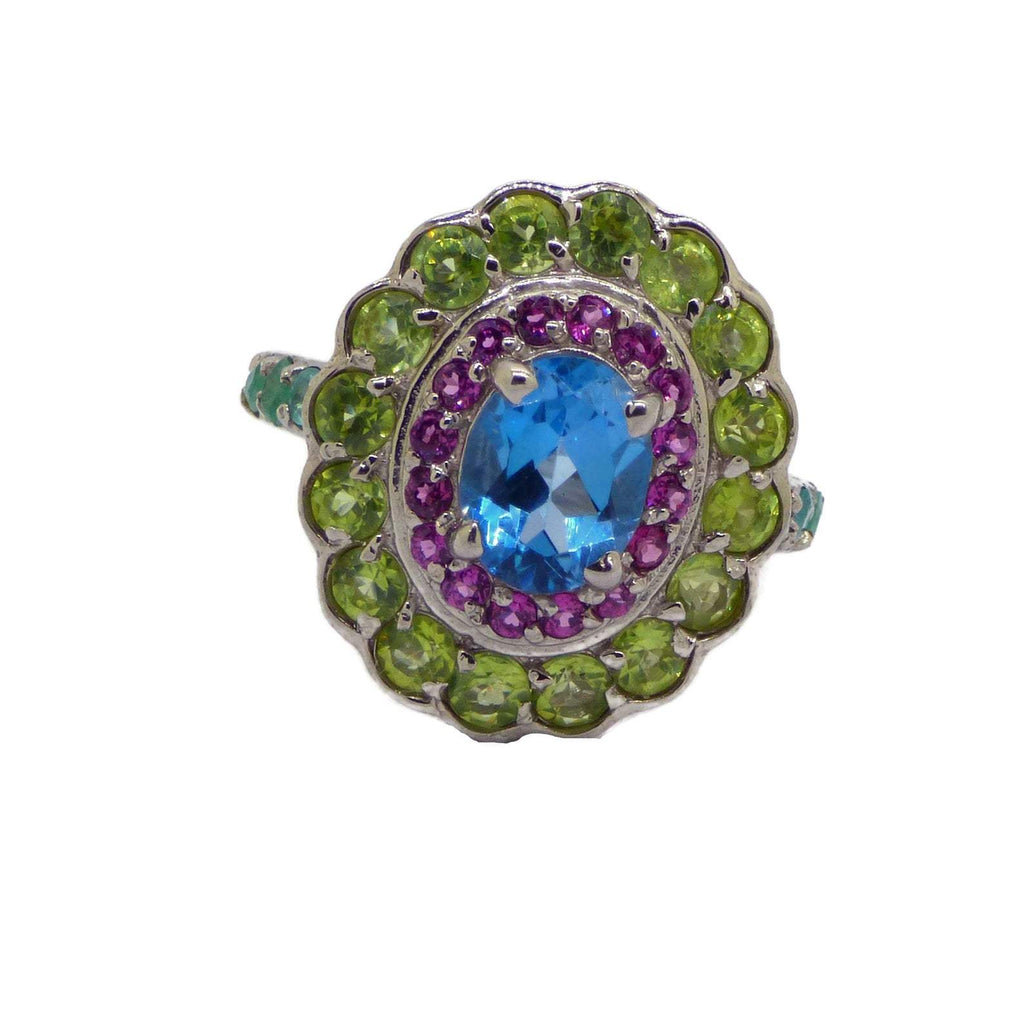 Swiss Blue Topaz Solitaire ring with Accents