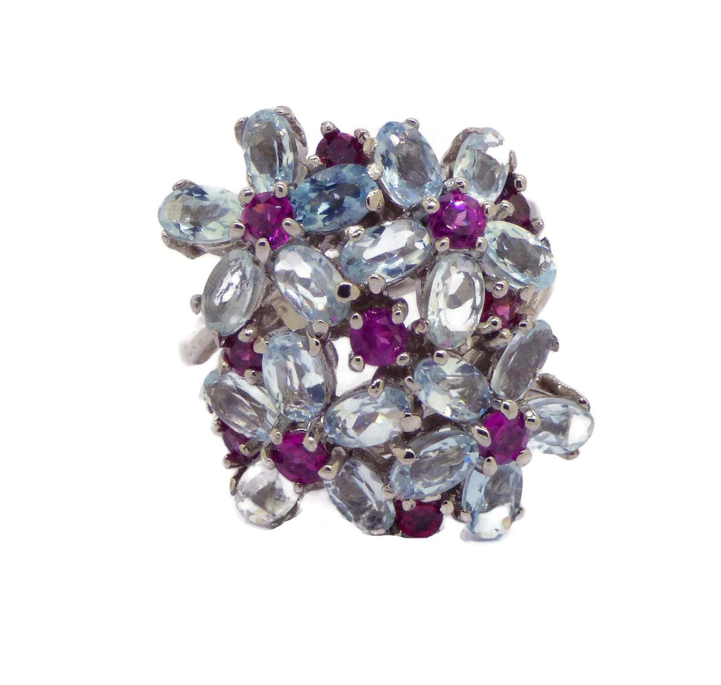 Aquamarine and Rhodolite Sterling Silver Ring