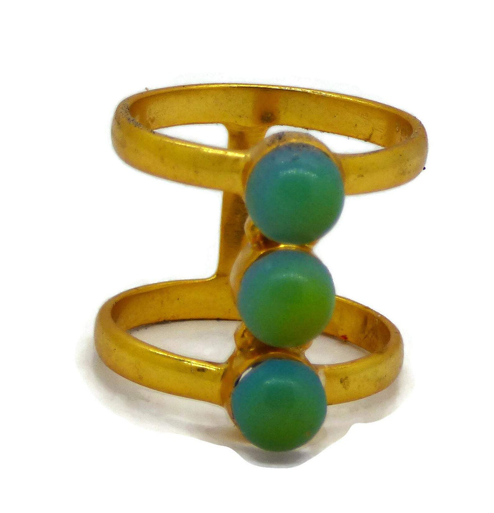 Brushed Gold 3 Stone Mood Ring
