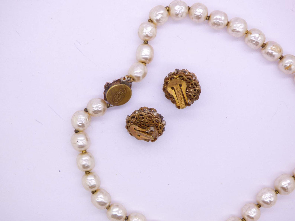 Miriam Haskell Baroque Glass Pearl Necklace and Earrings - Vintage Lane Jewelry