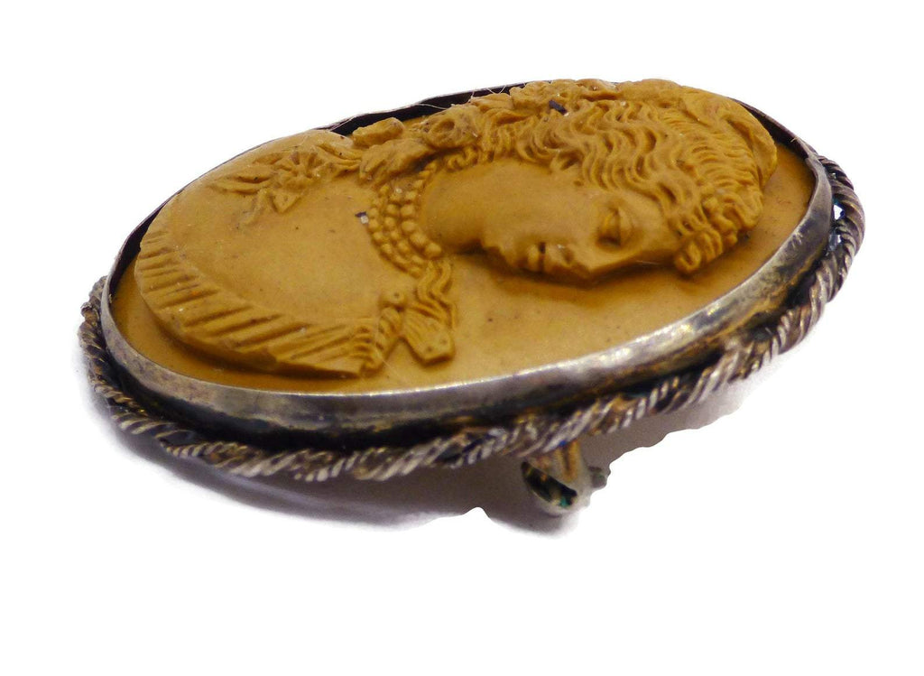 Antique Victorian Sterling Lava Cameo - Vintage Lane Jewelry