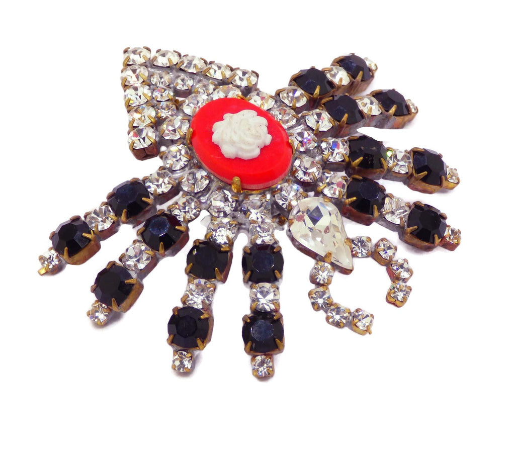 Halloween Czech Glass Cameo Spider Brooch