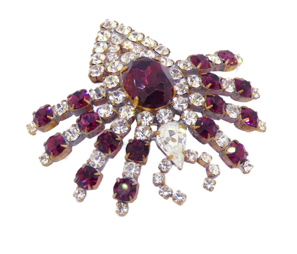 Halloween Purple Czech Glass Spider Brooch