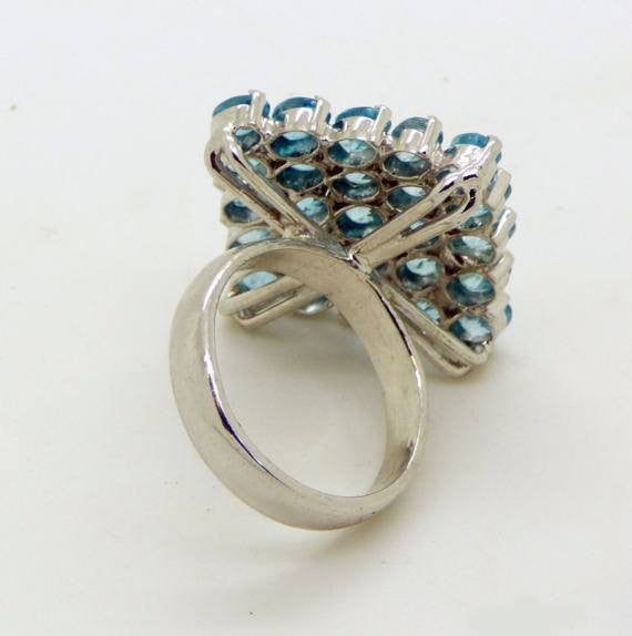 Blue Zircon 52.09 ct. 14k white gold over 925 Sterling Silver Cluster Ring - Vintage Lane Jewelry