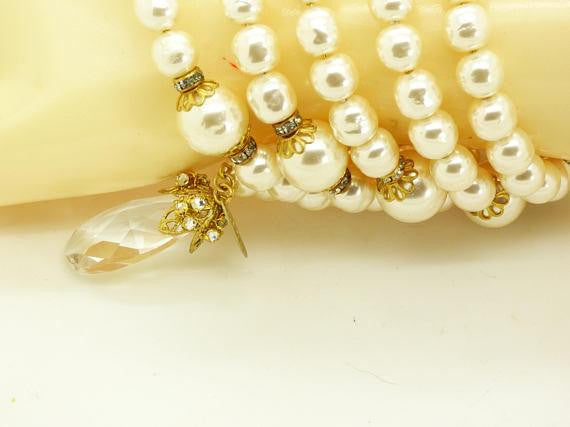 Miriam Haskell Glass Pearl Crystal Coil Bracelet - Vintage Lane Jewelry