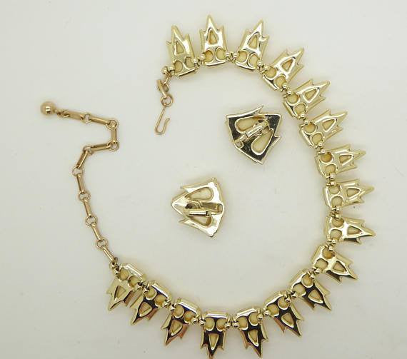 Coro Yellow Confetti Thermoset Geometric Necklace and Clip Earrings - Vintage Lane Jewelry