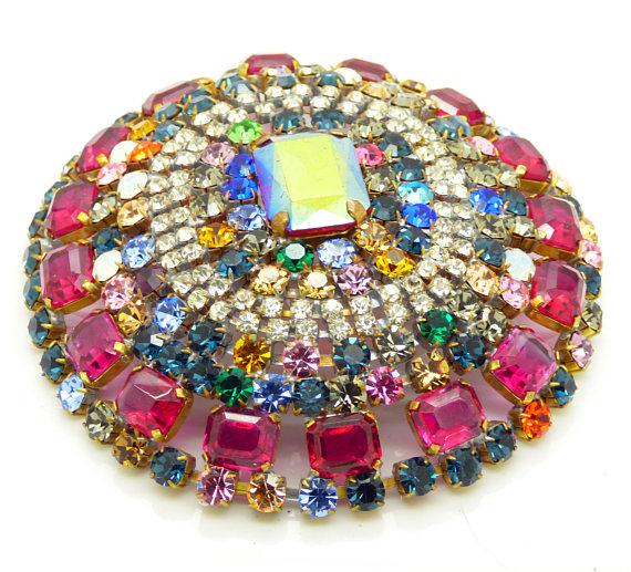 Bijoux MG Huge Multicolored Rhinestone Statement Brooch