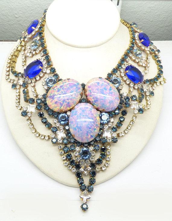 Husar D Czech Glass Blue Opal Statement Necklace