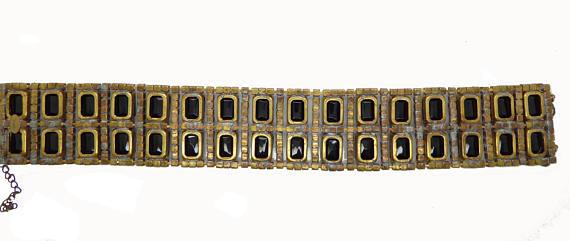 Black Czech Glass Rhinestone Collar Necklace, Husar D. - Vintage Lane Jewelry