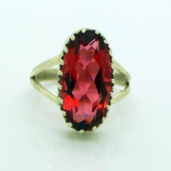 Rubellite Tourmaline Sterling Silver Modernist Ring