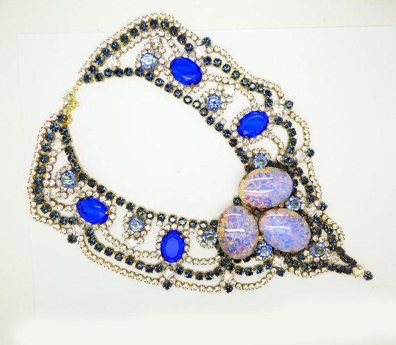 Husar D Czech Glass Blue Opal Statement Necklace - Vintage Lane Jewelry