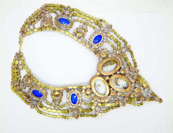 Husar D Czech Glass Blue Opal Statement Necklace - Vintage Lane Jewelry