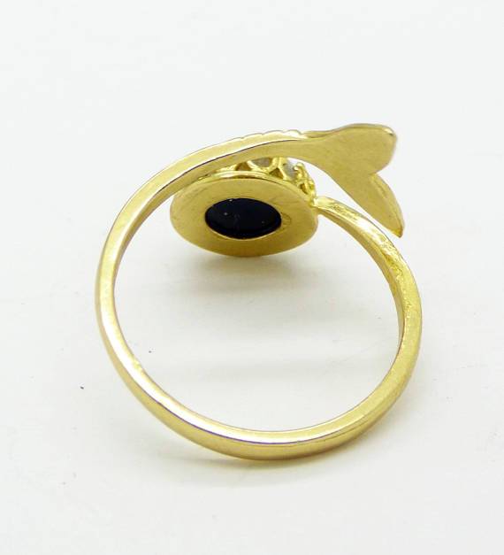 Mermaid Mood Ring Gold Plated Filigree Bezel Set Mermaid Tail Wrap Setting - Vintage Lane Jewelry