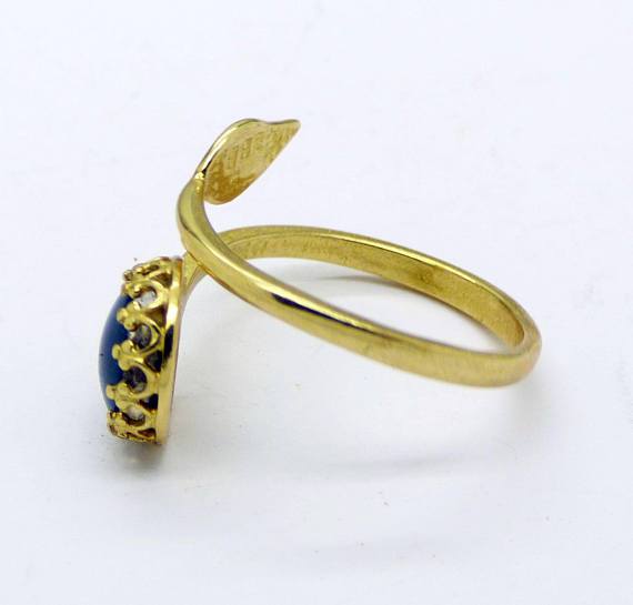 Mermaid Mood Ring Gold Plated Filigree Bezel Set Mermaid Tail Wrap Setting - Vintage Lane Jewelry