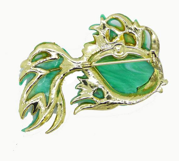 Hattie Carnegie Angel Fish Brooch Green Lucite - Vintage Lane Jewelry