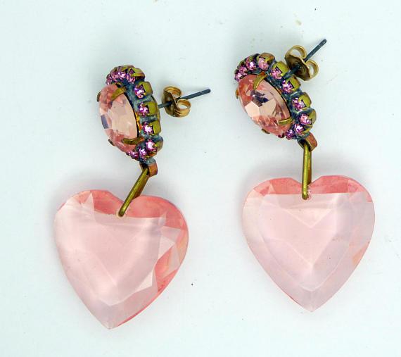 Peach Czech Glass Heart Pierced Earrings