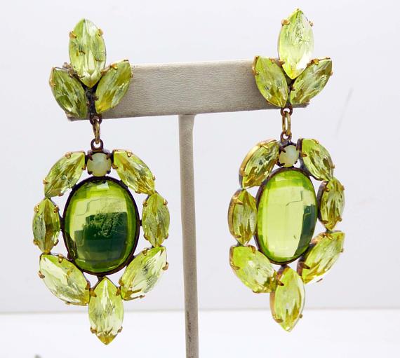 Czech Vaseline Uranium Glass Pierced Style Earrings