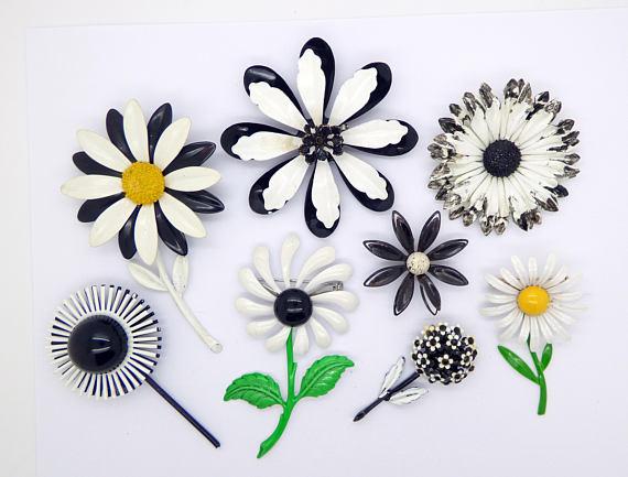 Enamel Flower Lot, 8 pins, Flower Brooches