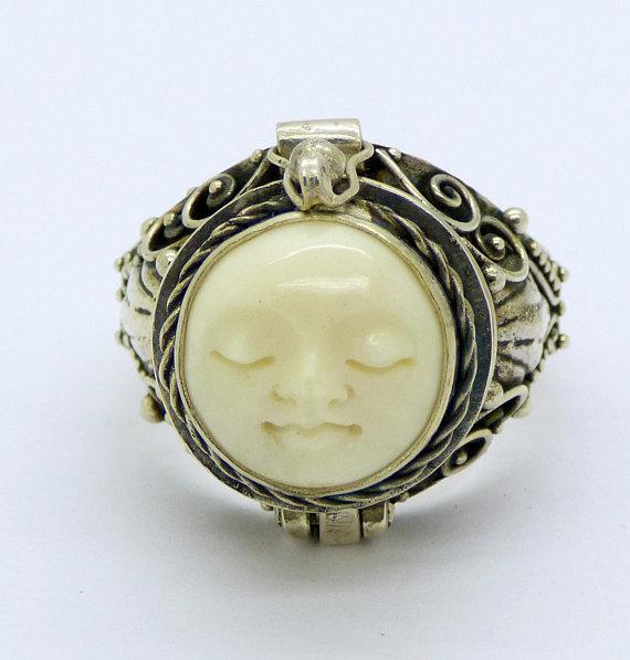 Balinese Bone Sterling Silver 925 Poison Ring, Pill Box Ring, Size 8
