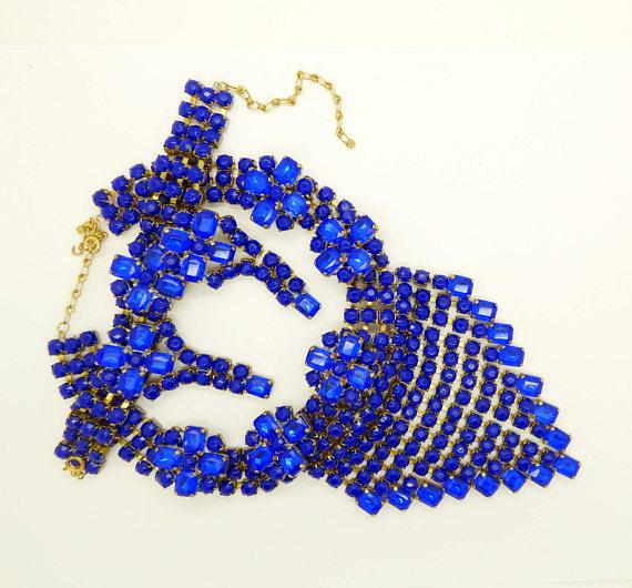 Bijoux Mg Cobalt Blue Czech Glass Flower Parure, Necklace, Bracelet and Earrings