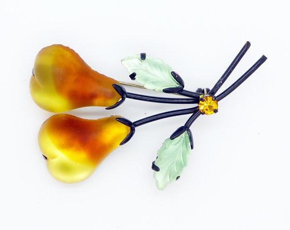 Double Pear Austria Frosted Fruit Brooch