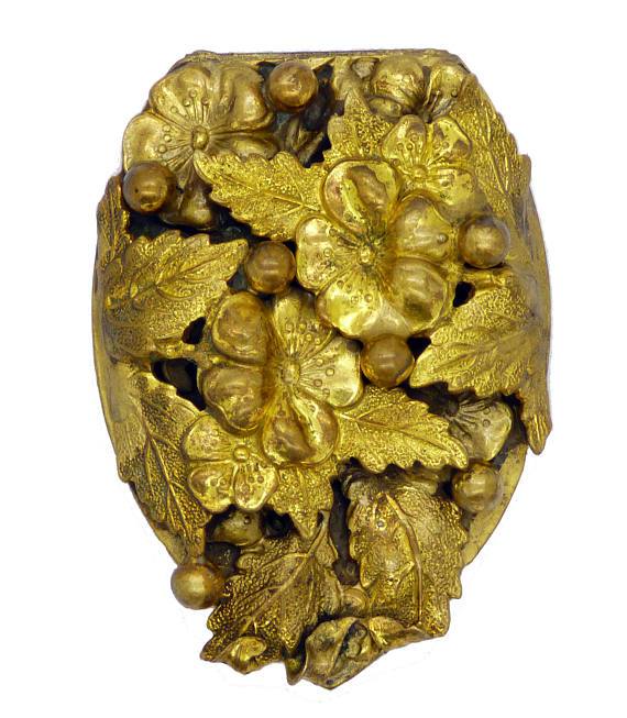 Vintage Art Nouveau Brass Repousse Dress Scarf Clip Brooch