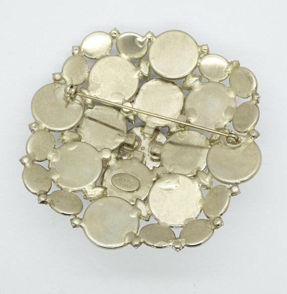 Massive Marie Ferra White Aurora Borealis Cabochon Rhinestone Brooch - Vintage Lane Jewelry