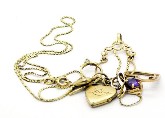 14k Gold Hearts Charm Holder Necklace - Vintage Lane Jewelry