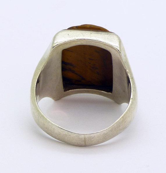 Vintage Sterling Silver Art Deco Men's Tiger's Eye Cameo Centurion Ring - Vintage Lane Jewelry