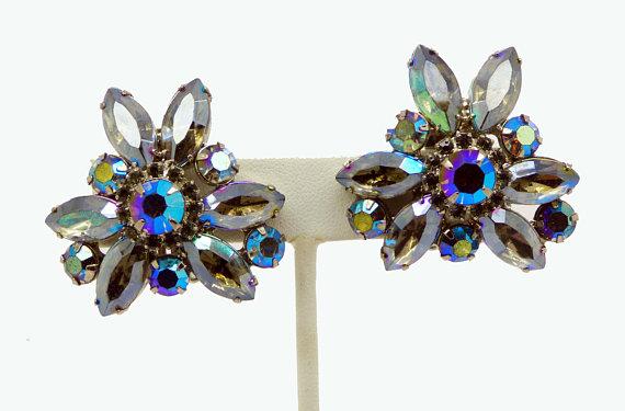 Gray Rhinestone Clip Earrings