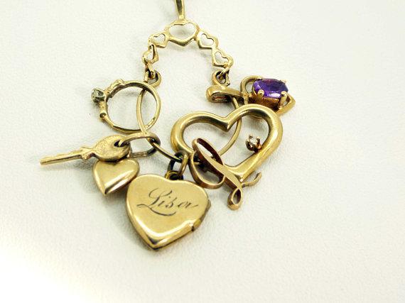 14k Gold Hearts Charm Holder Necklace - Vintage Lane Jewelry