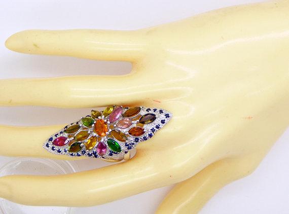 Vintage Half Finger Citrine, Sapphire and Tourmaline Ring - Vintage Lane Jewelry