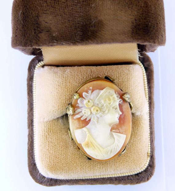Art Deco Carved Shell Cameo Gilt Ring - Vintage Lane Jewelry