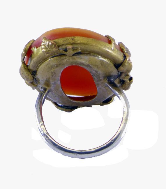 Art Deco Carved Shell Cameo Gilt Ring - Vintage Lane Jewelry