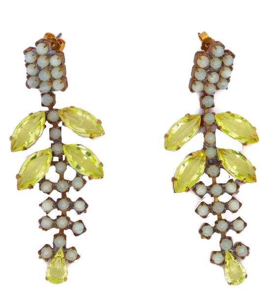 Vaseline Uranium Czech Glass Pierced Style Earrings