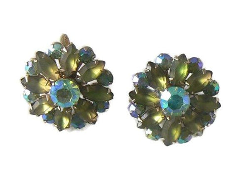 Czech Glass Husar D Blue Dangling Rhinestone Earrings