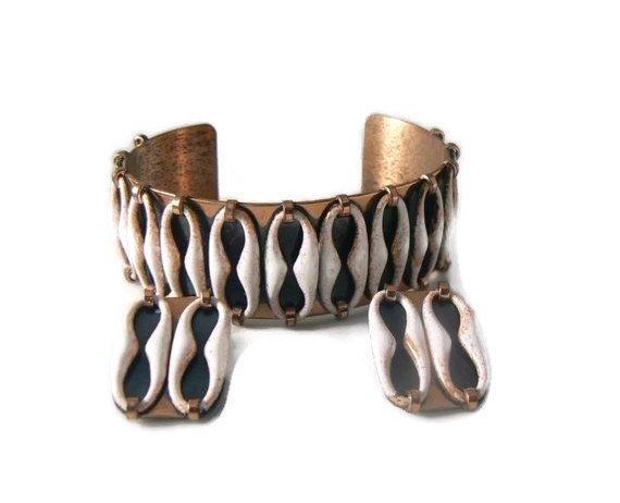 Vintage Renoir Matisse Copper And White Enamel Bracelet Earrings Set