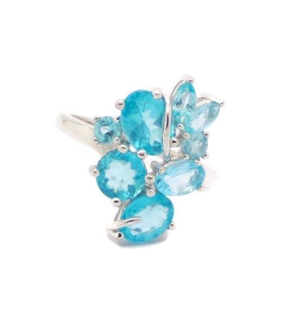 Pear Cut Neon Blue Apatite 14k White Gold over Sterling Silver Ring, Size 7
